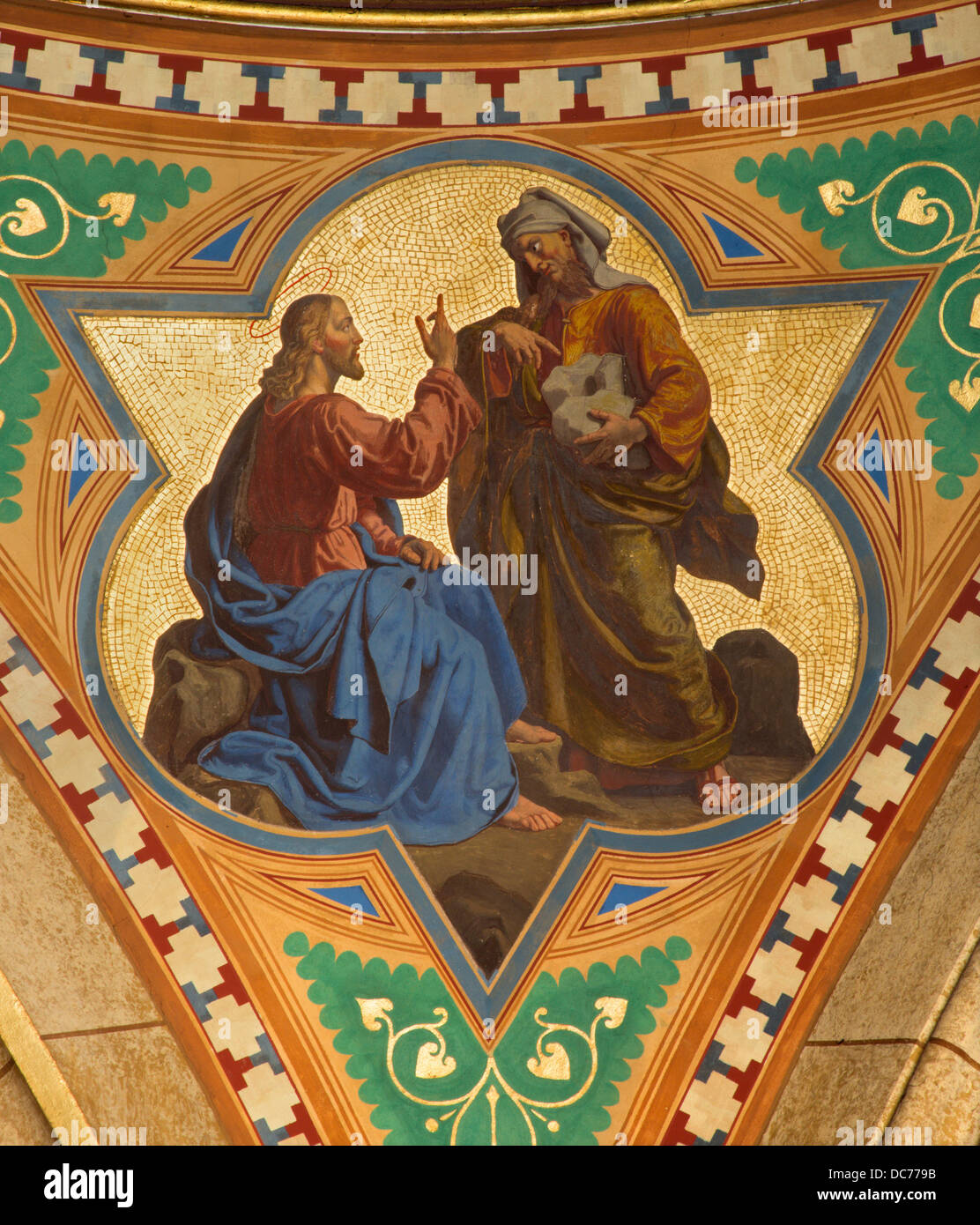 VIENNA - JULY 27: Fresco of Temptation of Jesus scene in side nave of ...