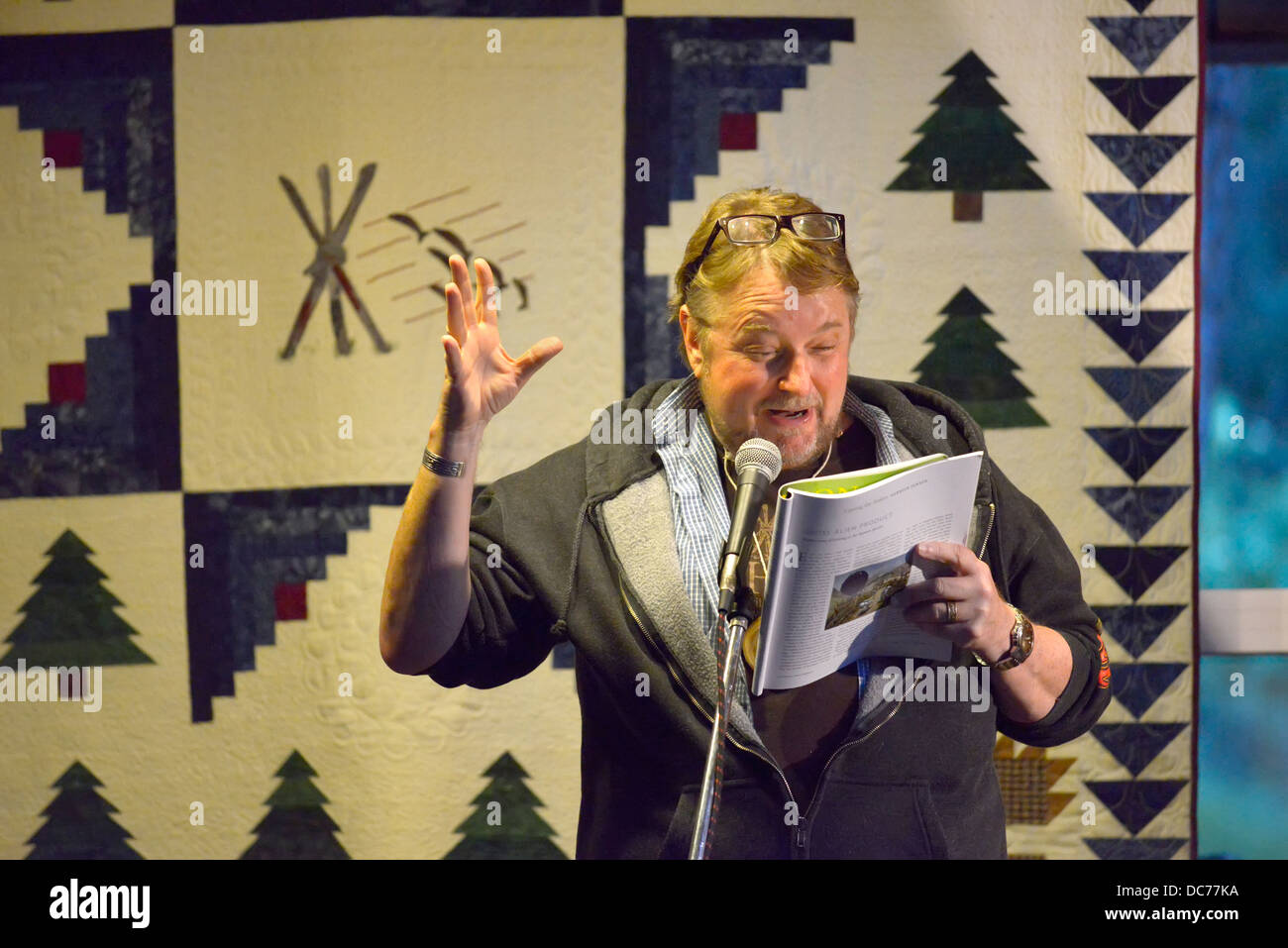 Author Luis Urrea reading at the Fishtrap Writers Conference in Wallowa County, Oregon. Stock Photo