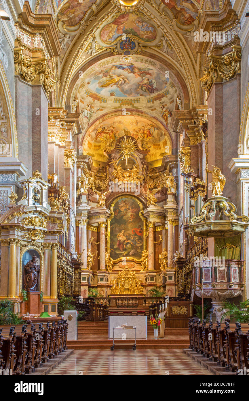VIENNA - JULY 27: Baroque altar and presbytery of monastery church in Klosterneuburg Stock Photo
