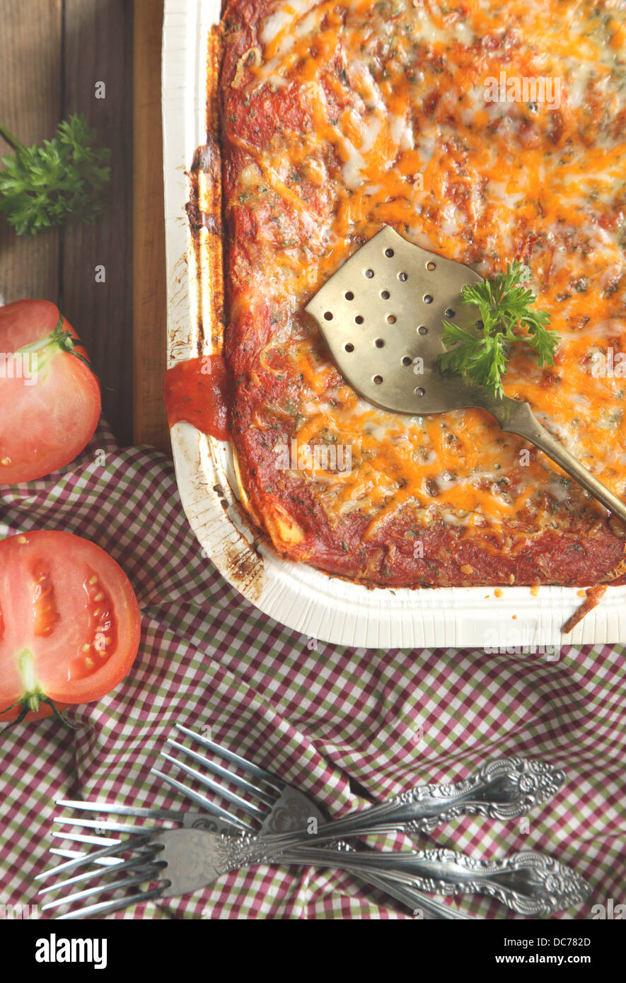 Italian meat lasagna in baking dish Stock Photo Alamy