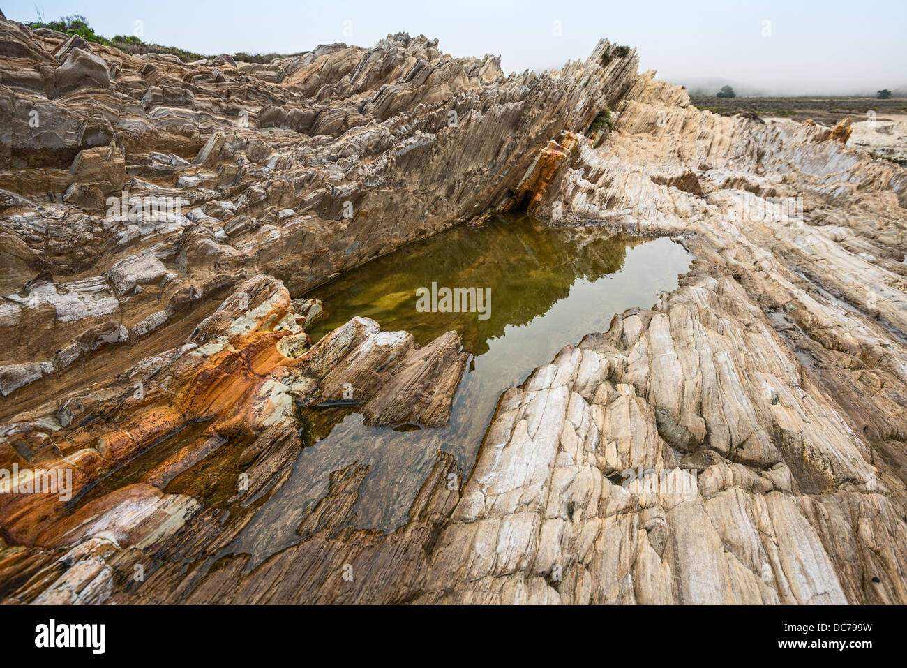 The jagged rocks and cliffs of Montana de Oro State Park in California. Stock Photo