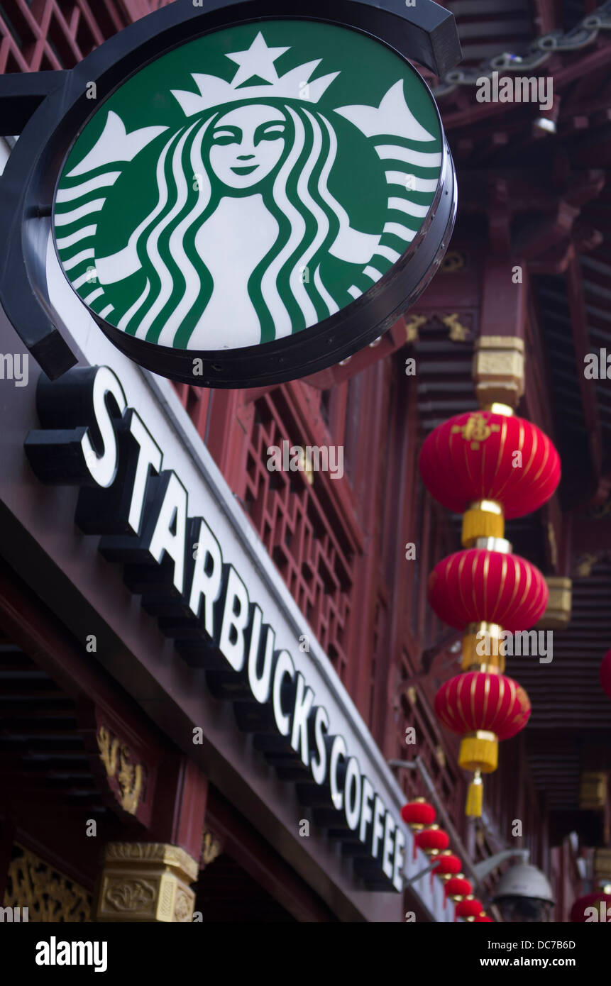 Starbucks Store in the Old City of Shanghai, China Stock Photo
