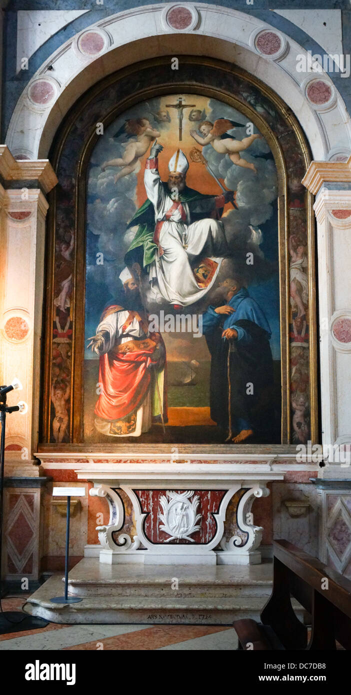 Bible story painting inside San Fermo Church of Verona Italy. Stock Photo