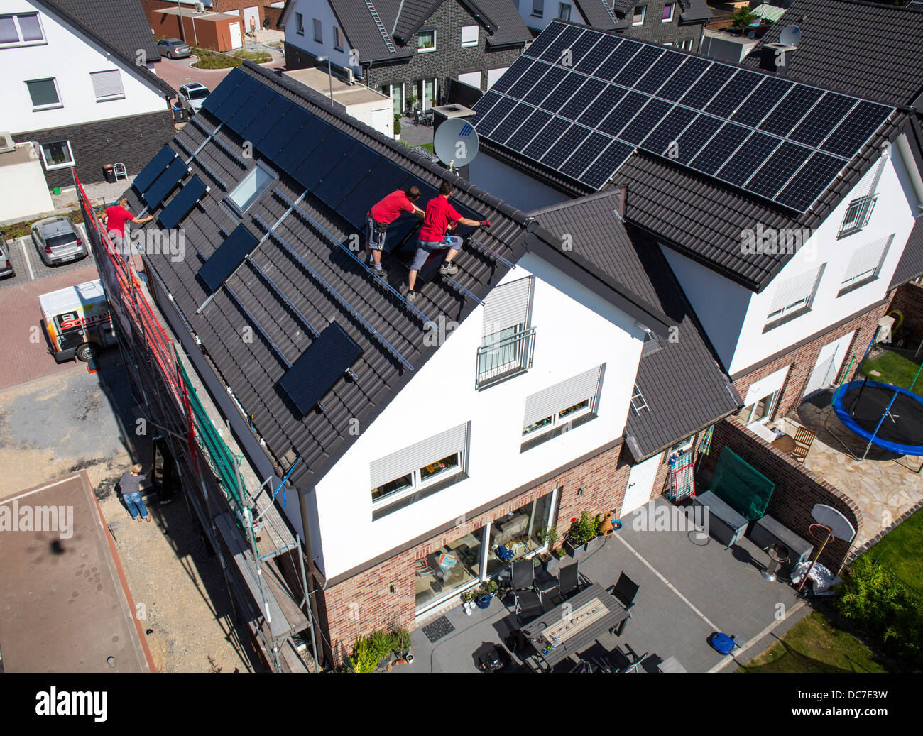 Construction of a solar energy system on a house. Installation of solar