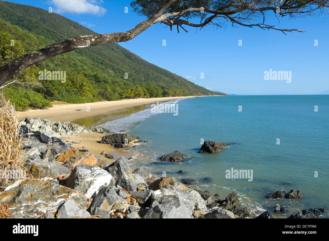 Scenic view of a sandy Beach on the Far North Queensland coastline, FNQ, QLD, Australia Stock Photo