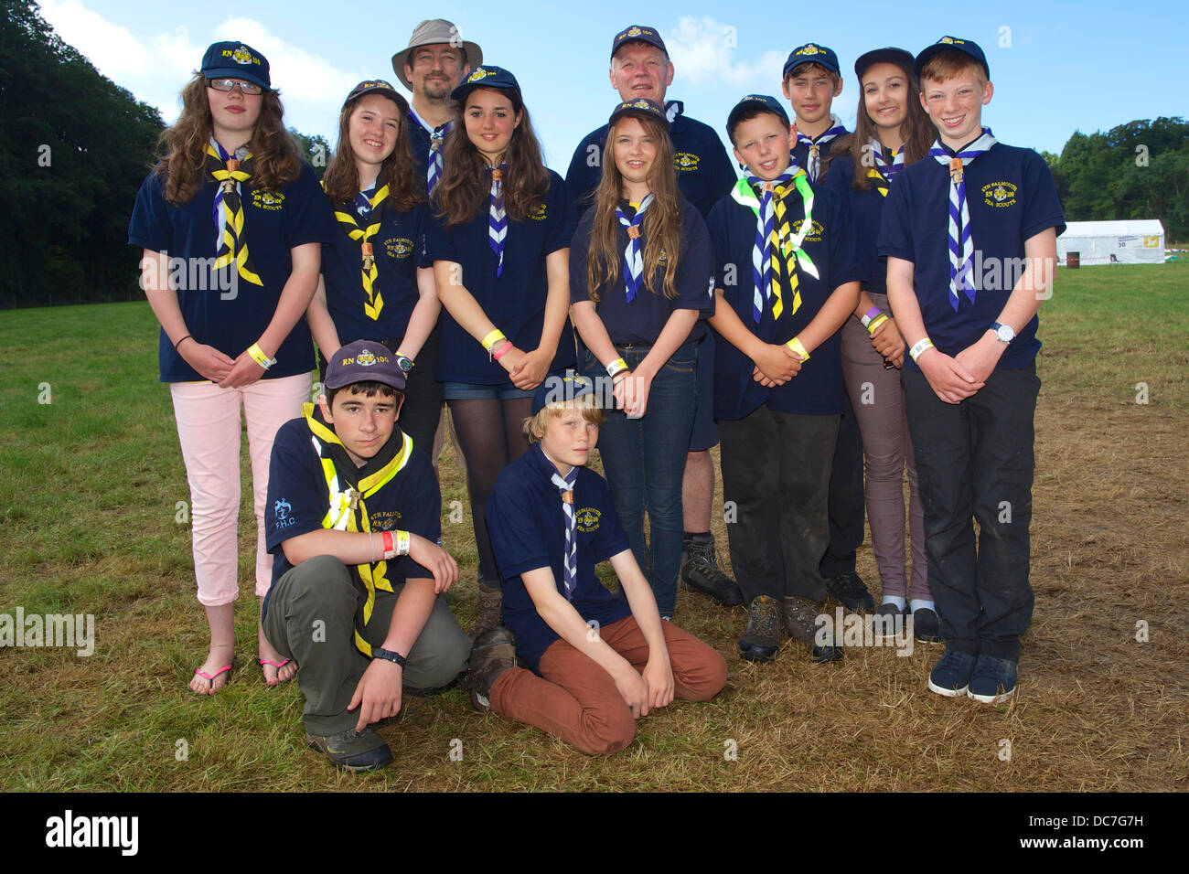 A group of sea scouts is having fun at the annual Cornwall Scout Jamboree at Pencarrow Stock Photo