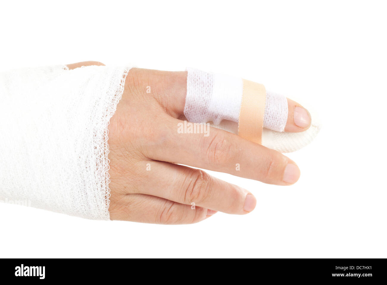 Bandaged hand to prevent infection and improve healing Stock Photo
