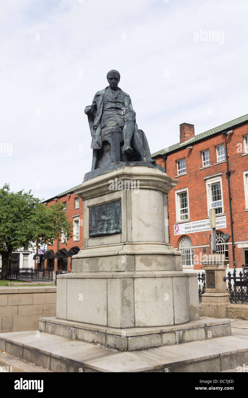 The statue of Samuel Crompton, 18th century inventor of the cotton spinning mule, in Nelson Square, Bolton, Lancashire. Stock Photo