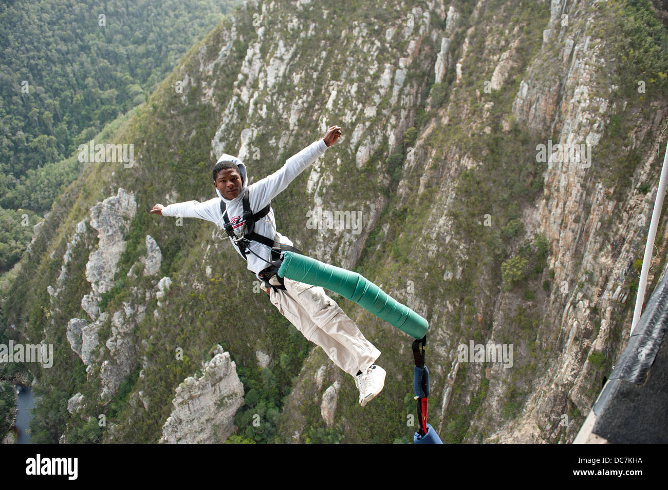 Bungy jumping from Bloukrans Bridge, Garden Route, South Africa Stock