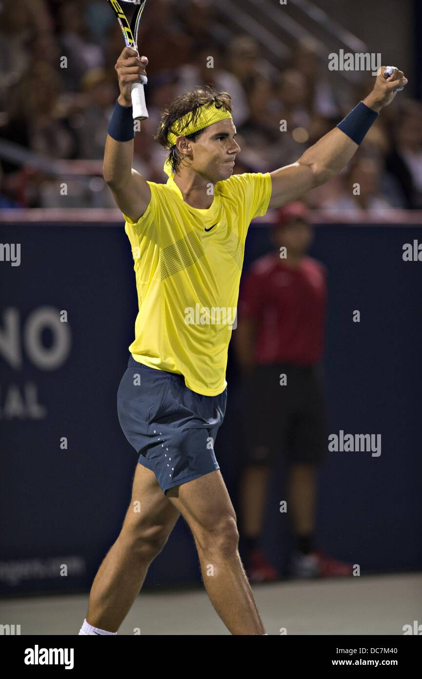 Toronto, Canada. 10th Aug, 2013. Rogers Canadian Open tennis championships.  Rafael Nadal of Spain Celebrates His Victory Over Novak Djokovic of Serbia  during the mens Semi-finals Match AT The Rogers Cup in
