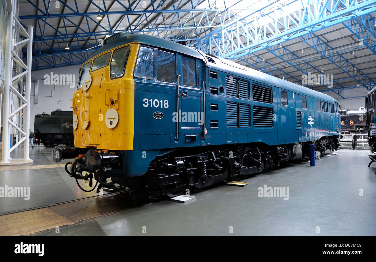 British Railways Type 2 diesel locomotive D5500 later Class 31, 31018 inside the Great Hall at the National Railway museum York Stock Photo