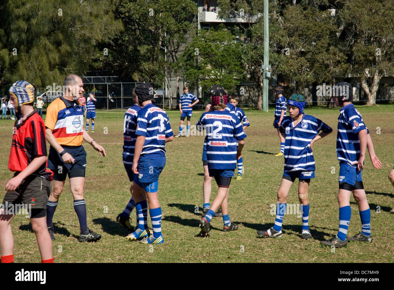 australian boys play rugby union in newport,sydney,australia Stock