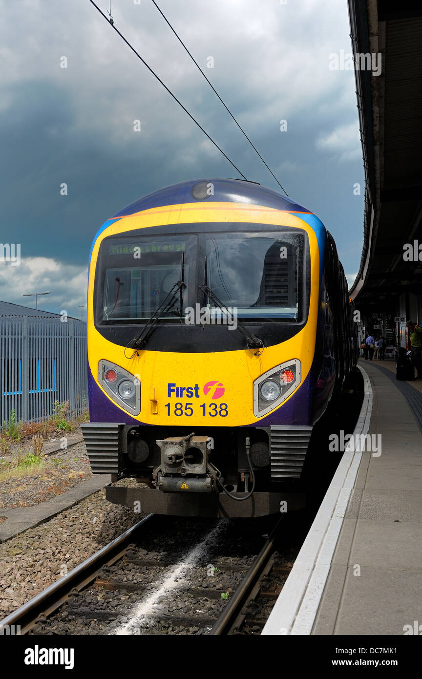 First Trans Pennine Express Train Class 185  number 185 138 waiting to depart from York station england uk Stock Photo