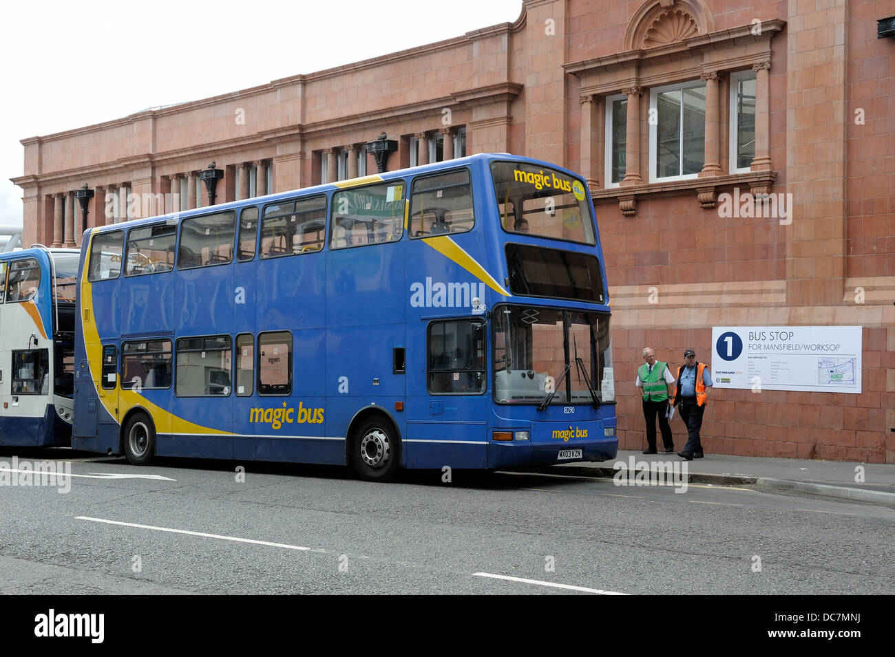 A Magic bus being used to shuttle rail passengers during the major renovation of Nottingham's railway station Stock Photo