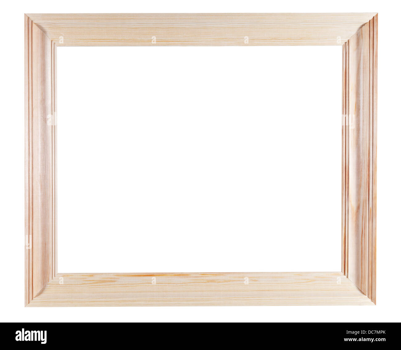 simple wide wooden picture frame with cutout canvas isolated on white ...