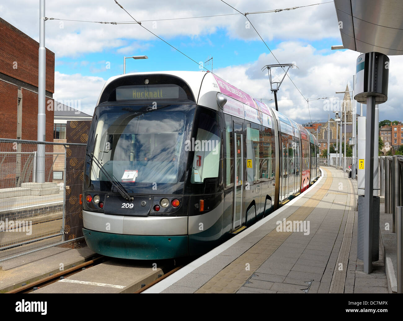 Nottingham express transit tram waiting to depart Station street with a service for Hucknall England uk Stock Photo