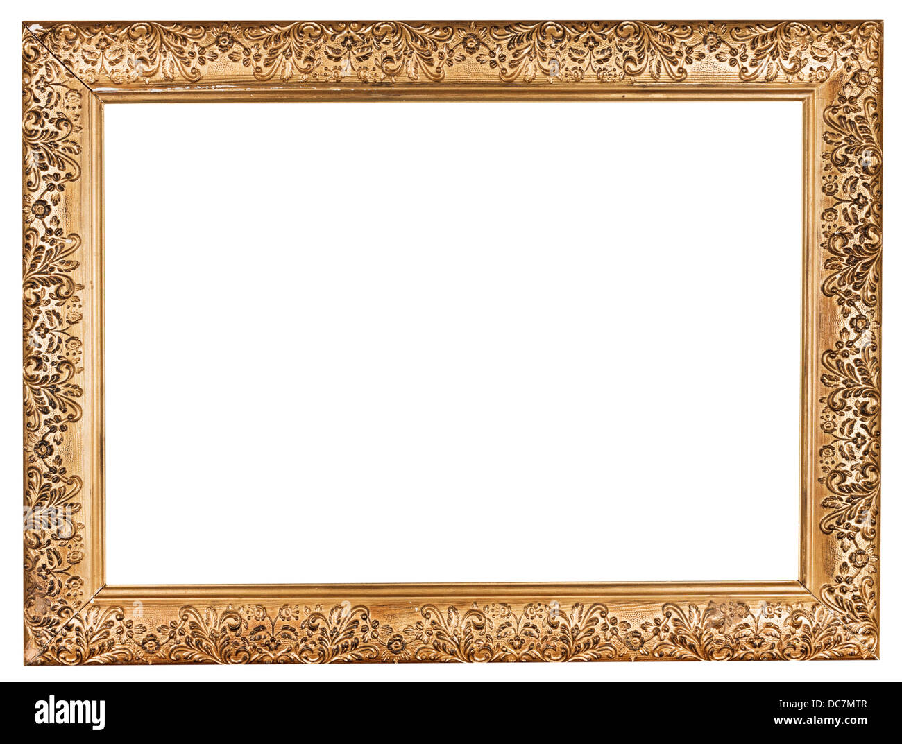 ancient baroque wide golden picture frame with cutout canvas isolated