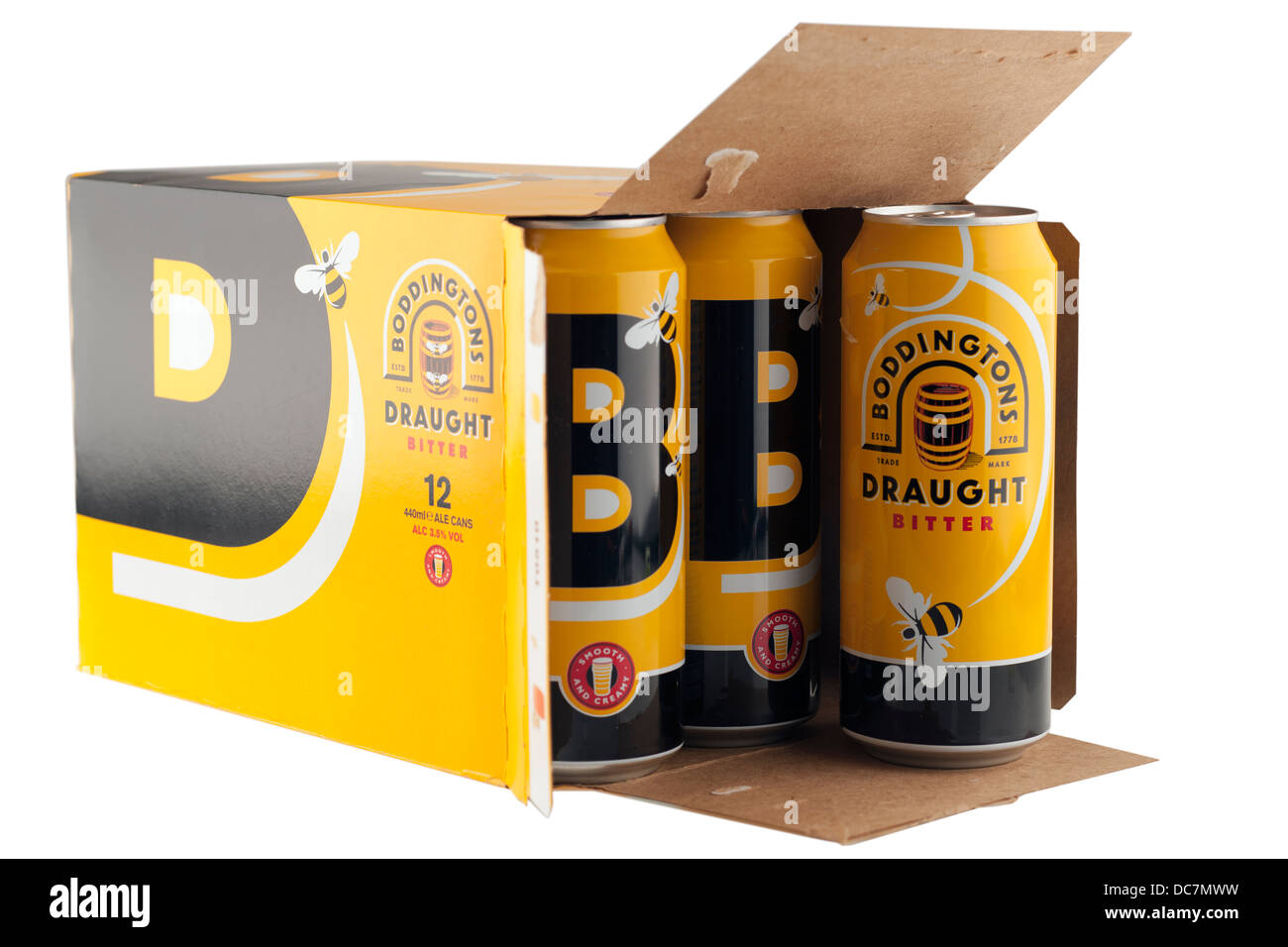 12 can pack of Boddingtons draught bitter ale Stock Photo