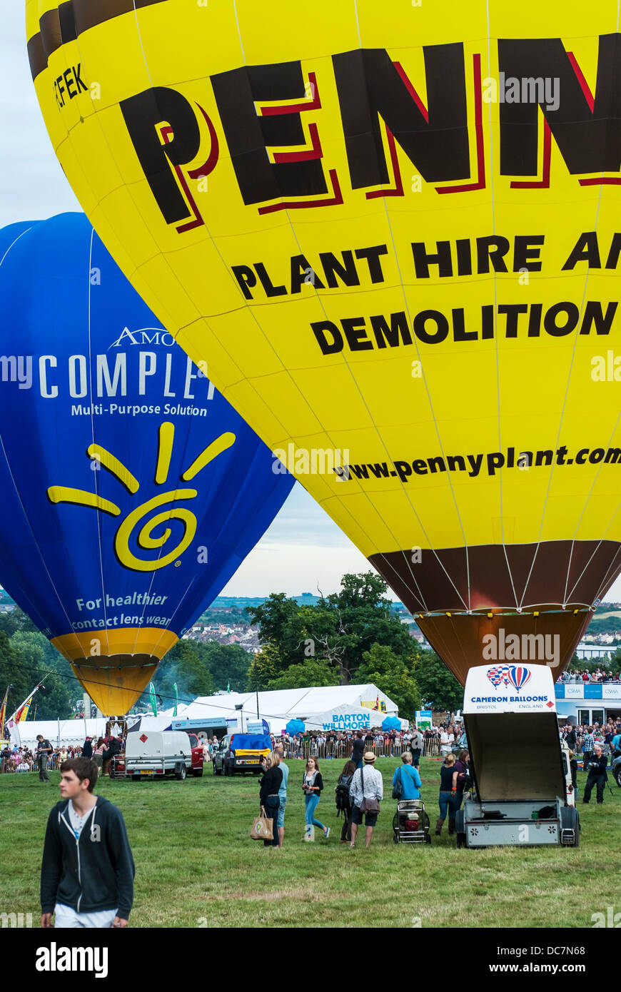 Bristol, UK. 10th Aug, 2013. Hot Air Balloons Launch into the air at 35th Bristol International Balloon Fiesta at Ashton Court Estate Bristol August 10th 2013 Stock Photo