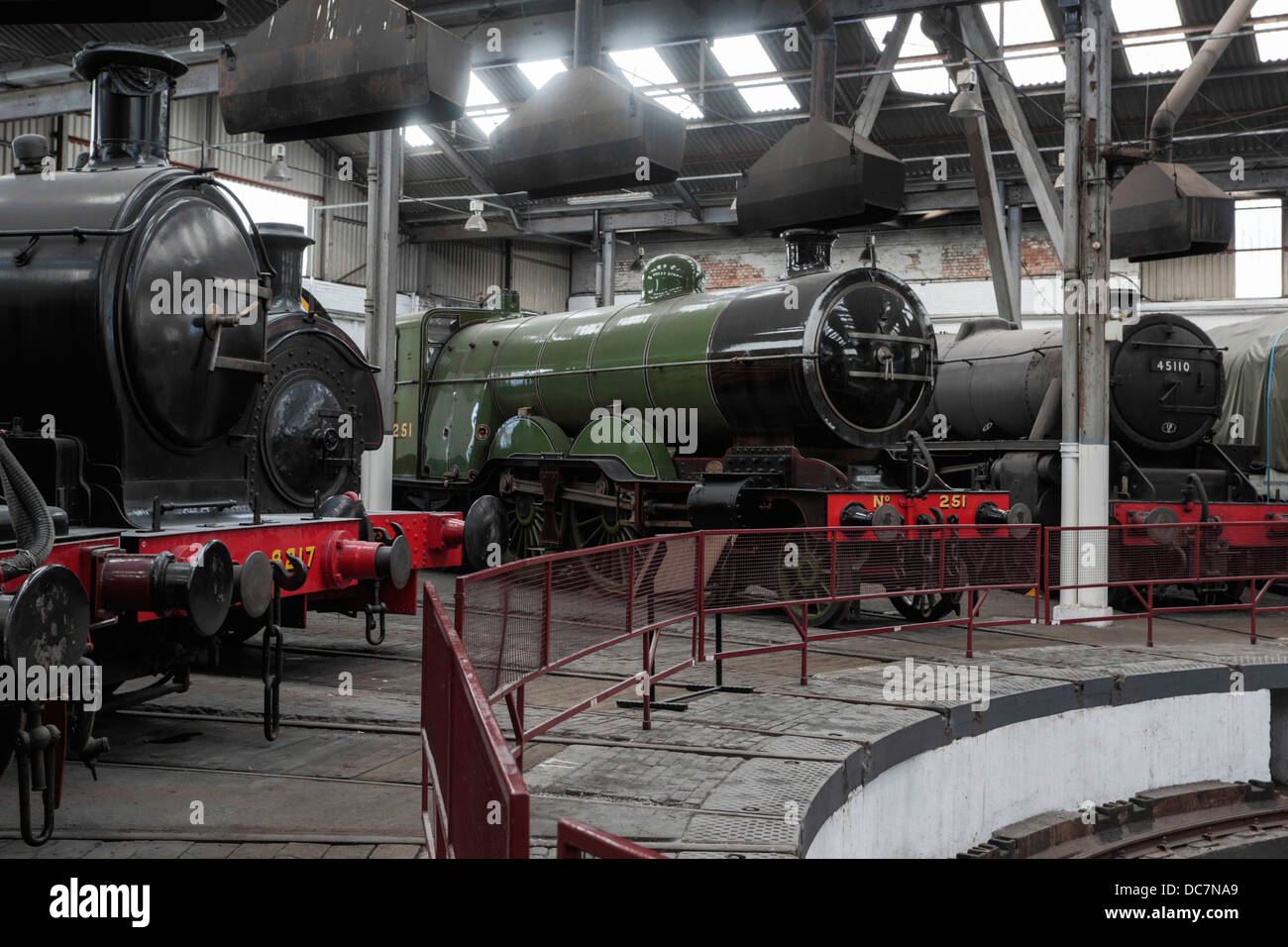 Preserved steam locomotives in the Barrow Hill Roundhouse, Derbyshire Stock Photo