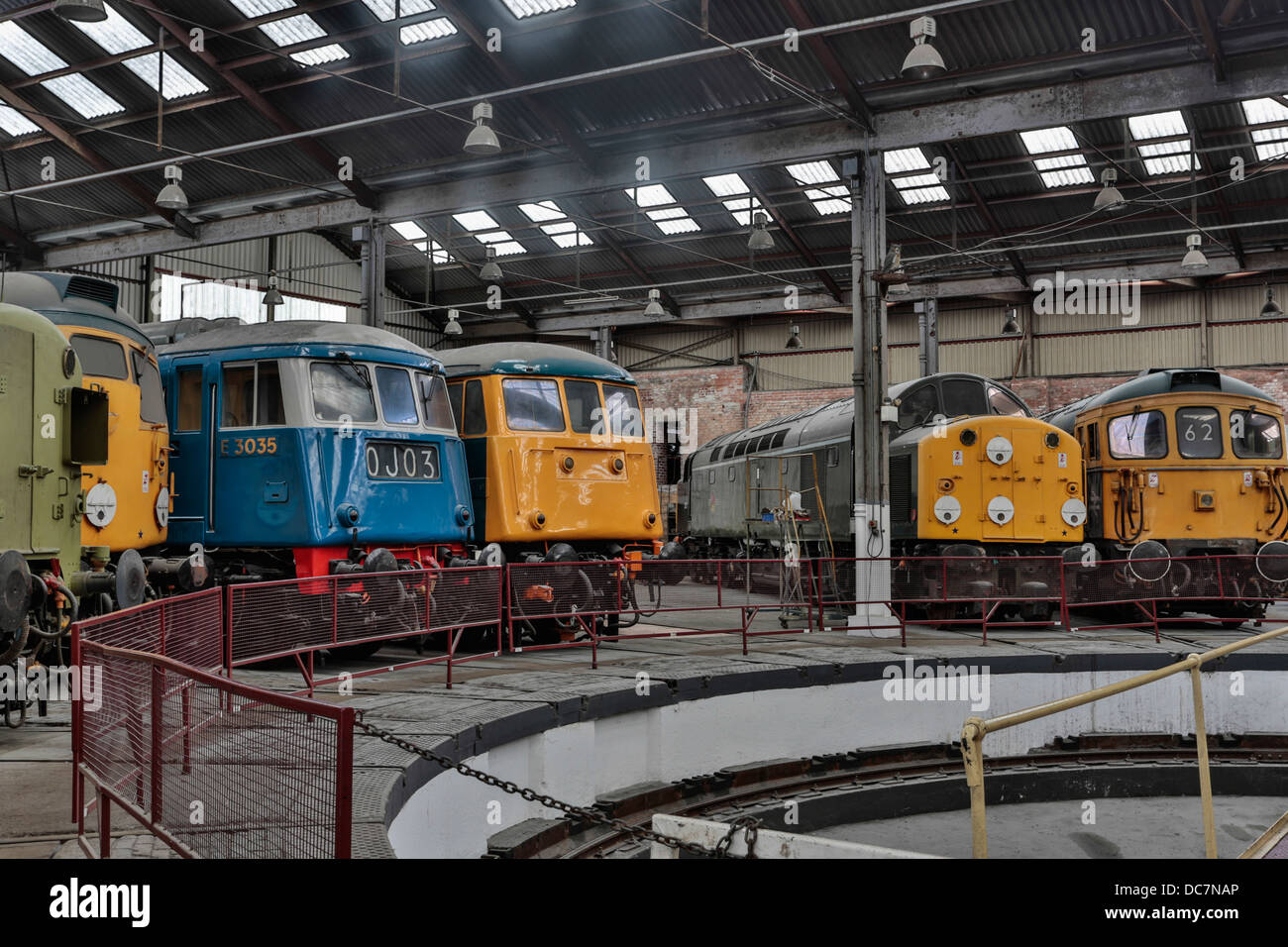 Preserved diesel locomotives in the Barrow Hill Roundhouse, Derbyshire Stock Photo