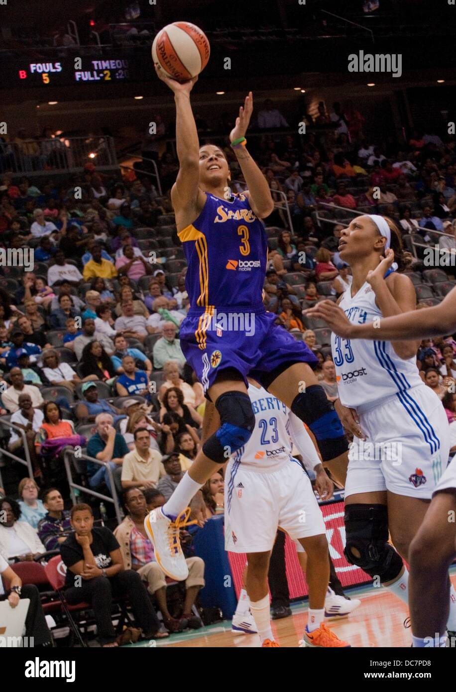 Aug. 10, 2013 - Newark, New Jersey, U.S. - Sparks' forward/center Candace  Parker (3) in the first half during WNBA action at the Prudential Center in  Newark, New Jersey between the New