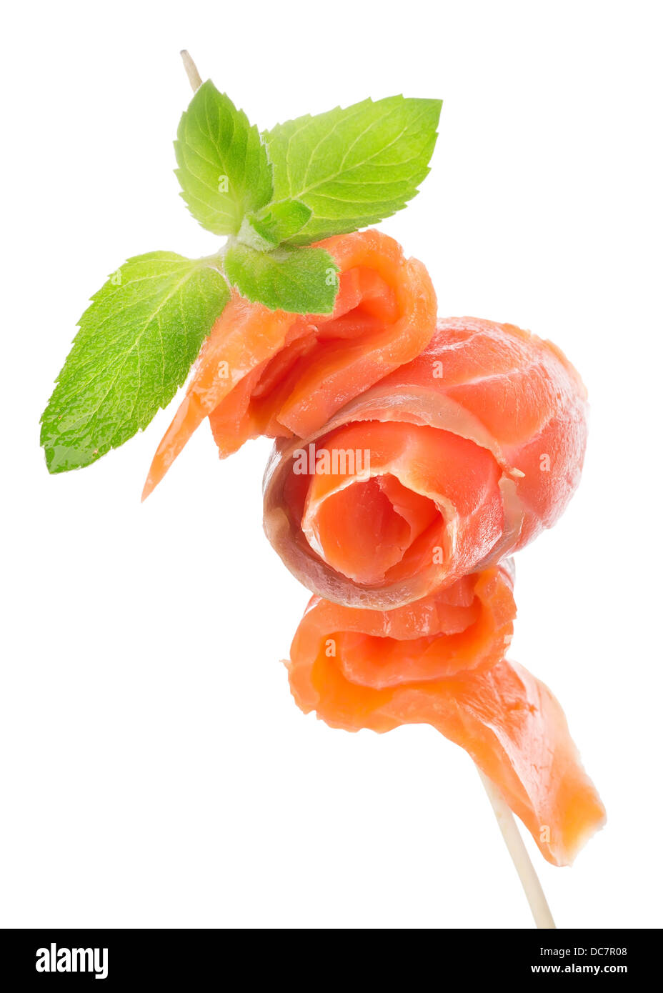 Canape with salmon isolated on a white background Stock Photo