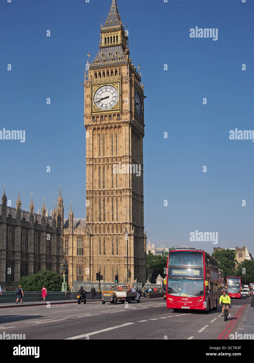 London Parliament Building and Westminster Bridge Stock Photo