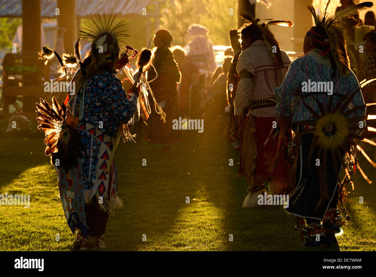 Dancers at the Tamkaliks Pow Wow in the Wallowa Valley of Oregon. Stock Photo