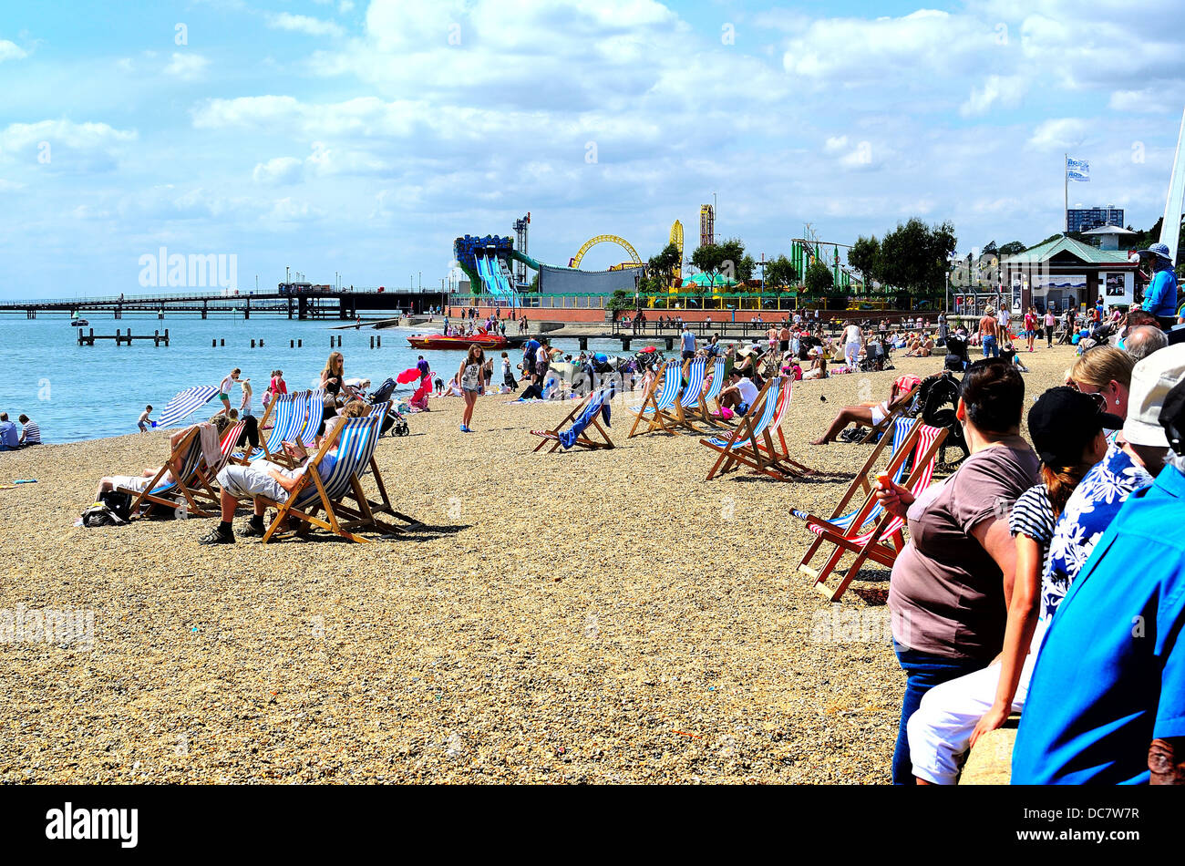 Busy seafront in summertime at Southend on Sea Essex Stock Photo