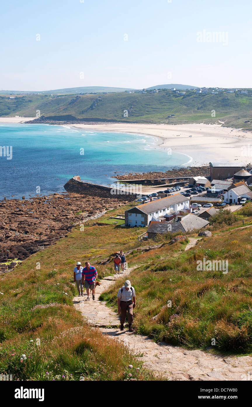 People on the south west coast footpath near Sennen Cove in Cornwall, UK Stock Photo