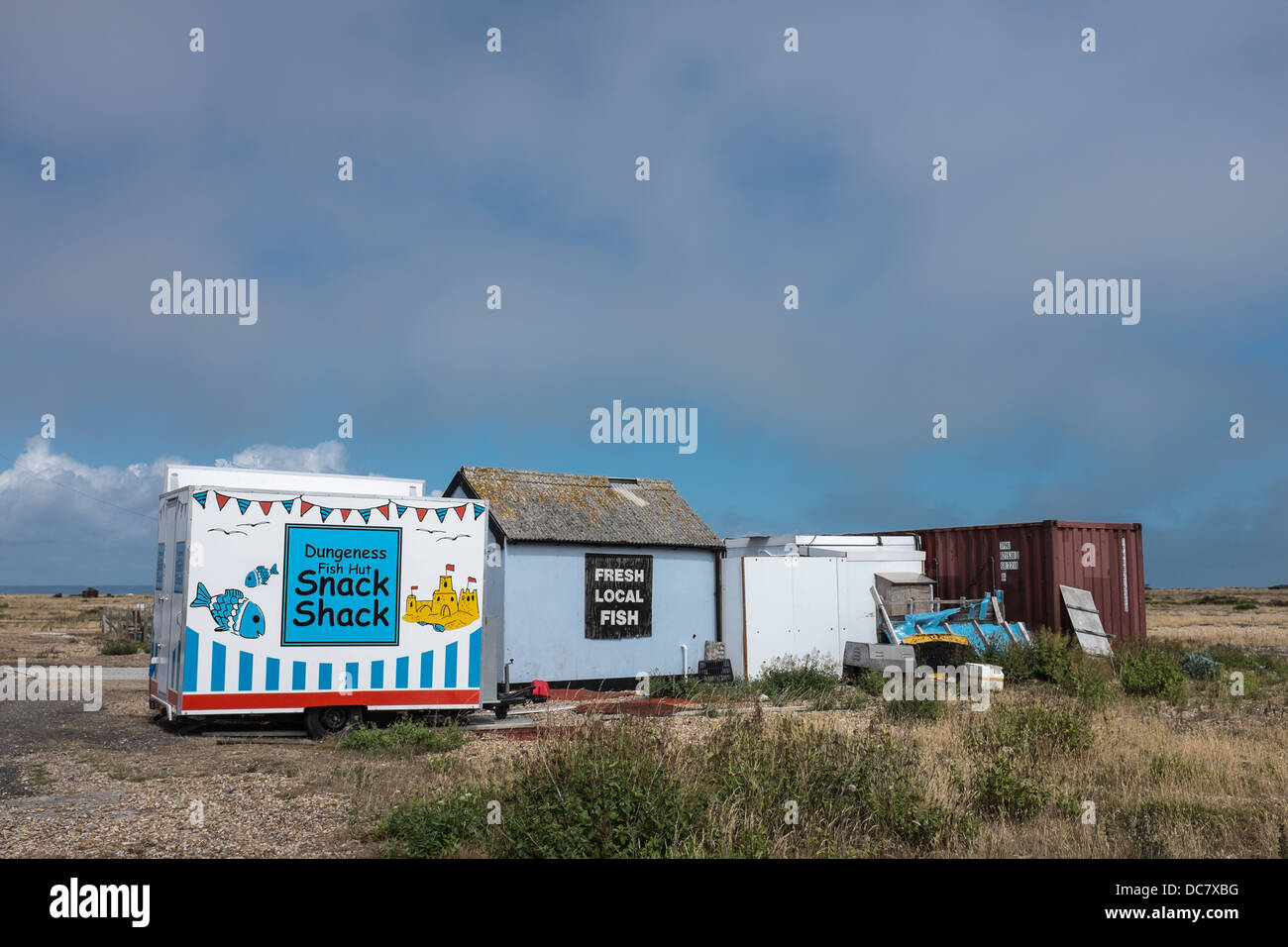 'Snack Shack' & Local Fresh Fish For Sale, Dungeness, Kent, UK Stock Photo