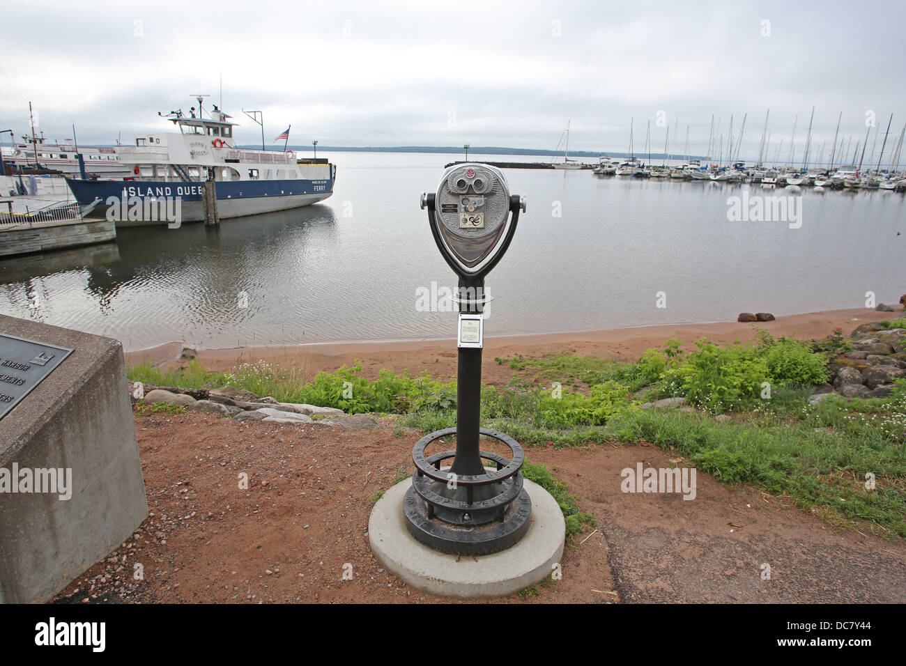 Coin operated binoculars on the shore of Lake Superior at Bayfield