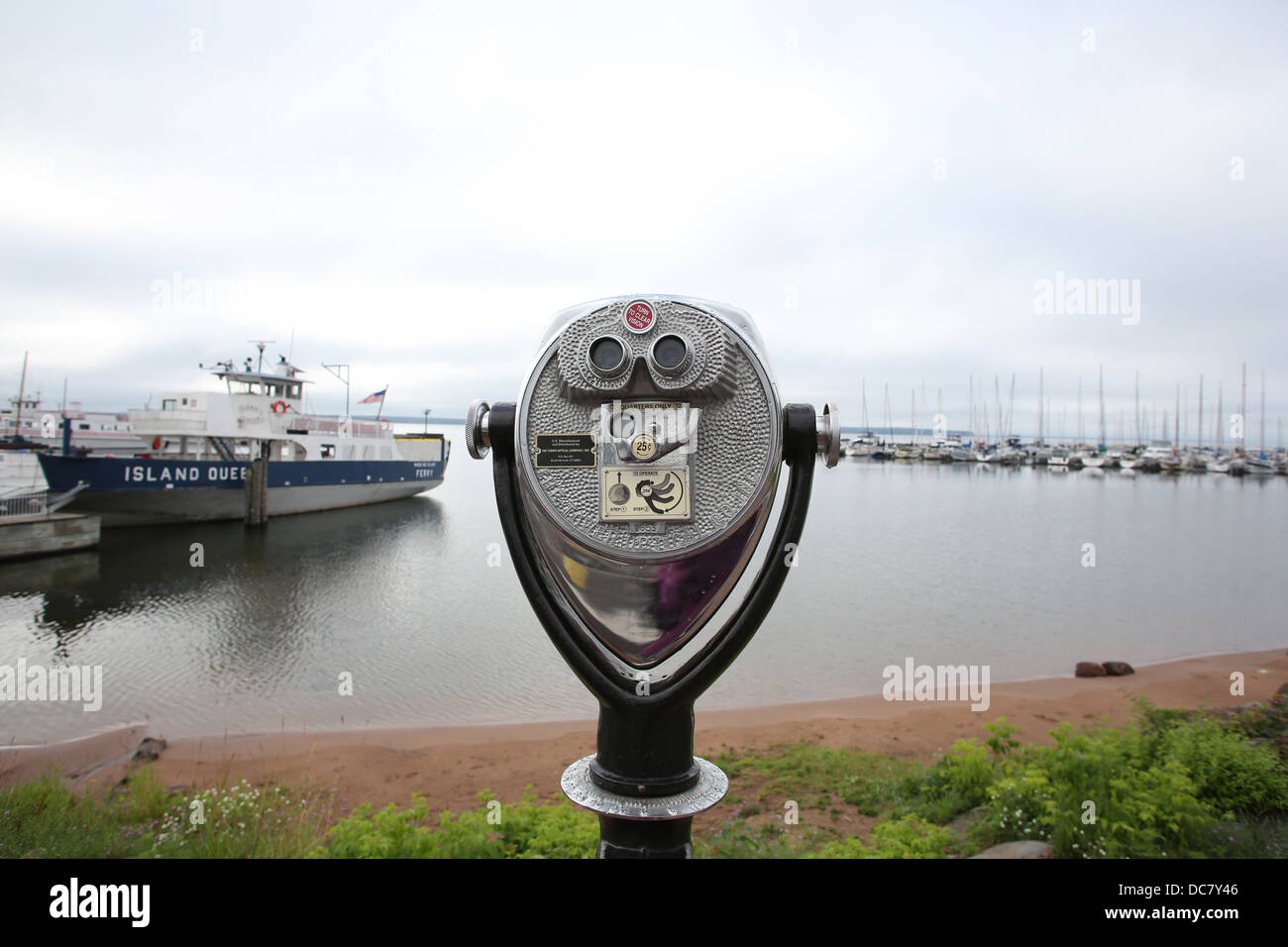 Coin operated binoculars on the shore of Lake Superior at Bayfield