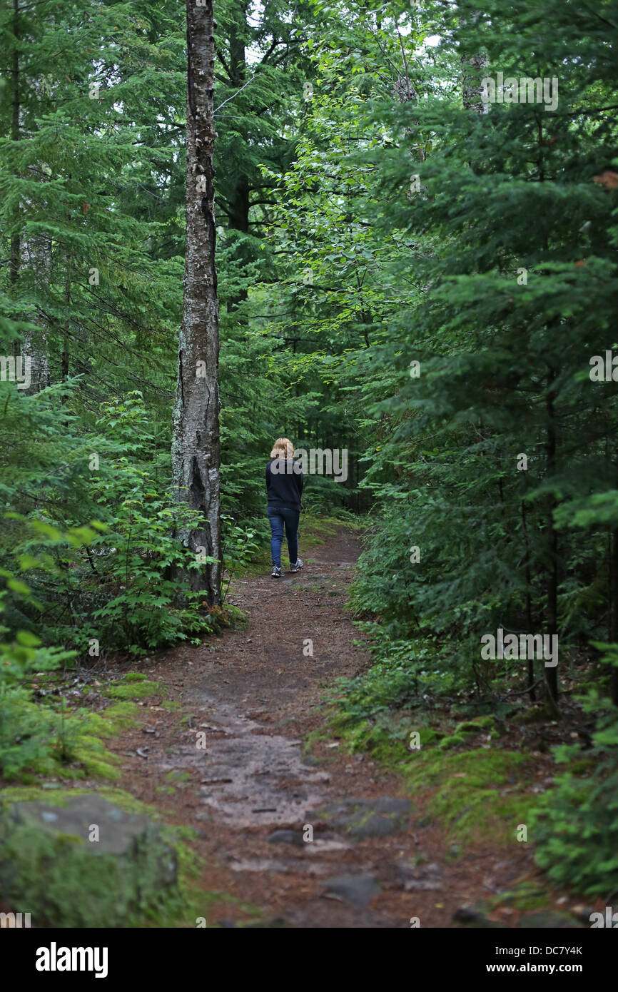 Girl walking alone in forest hi-res stock photography and images - Alamy
