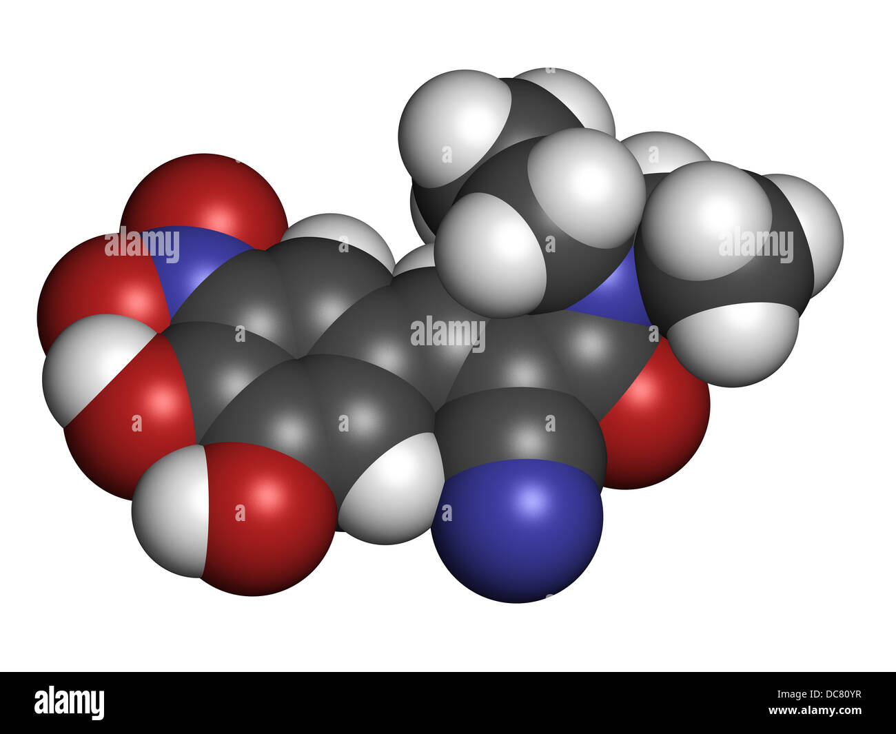 Entacapone Parkinson's disease drug, chemical structure. Atoms are