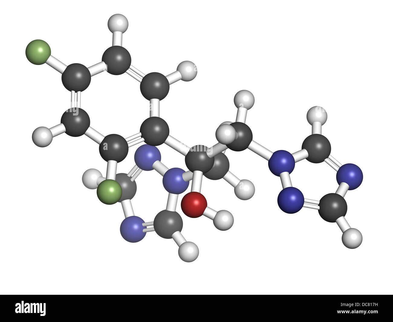 Fluconazole antifungal drug (triazole class), chemical structure. Atoms