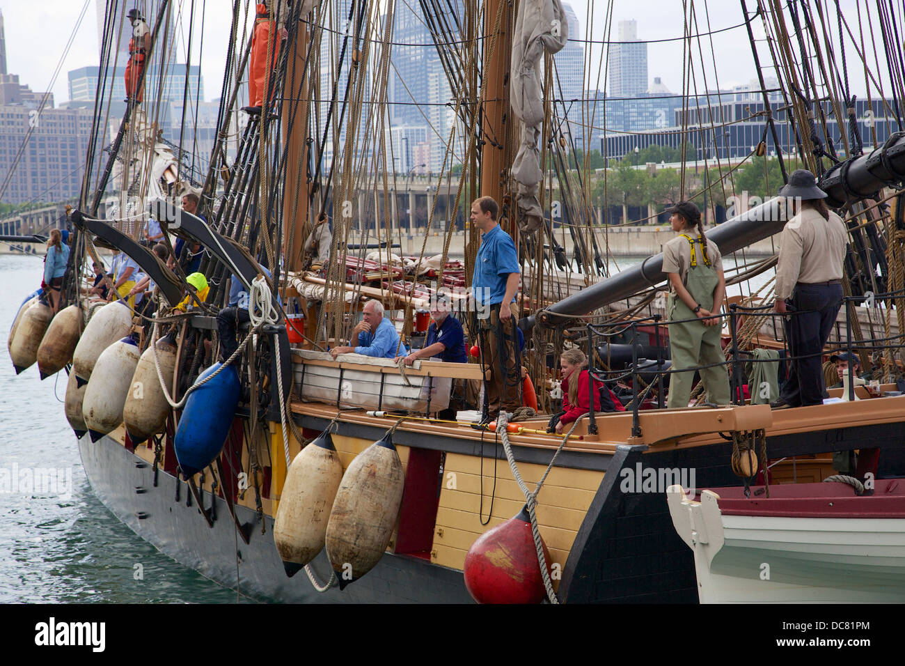 The brig Flagship Niagara prepares to dock at Chicago's Navy Pier for Tall Ships 2013 Stock Photo