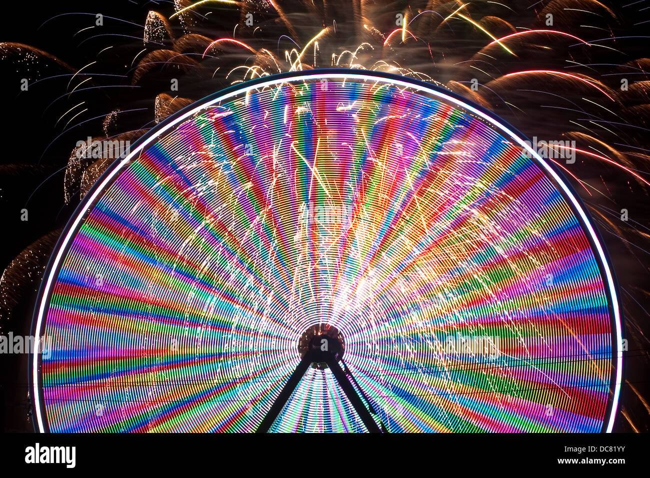 Evergreen State Fair ferris wheel and fireworks Stock Photo Alamy