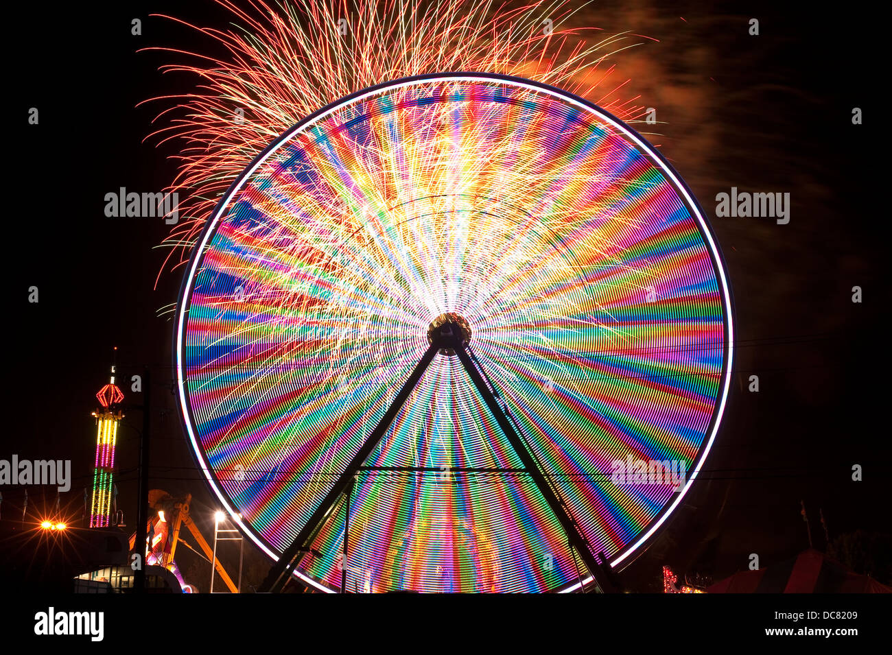 Evergreen State Fair ferris wheel and fireworks Stock Photo Alamy
