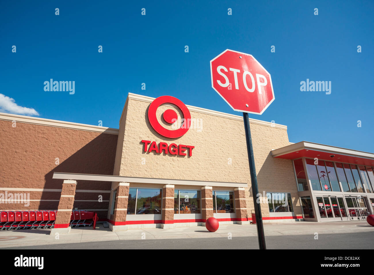 Target discount store. Stop sign in front of a typical Target store in Waynesboro Virginia VA USA Stock Photo