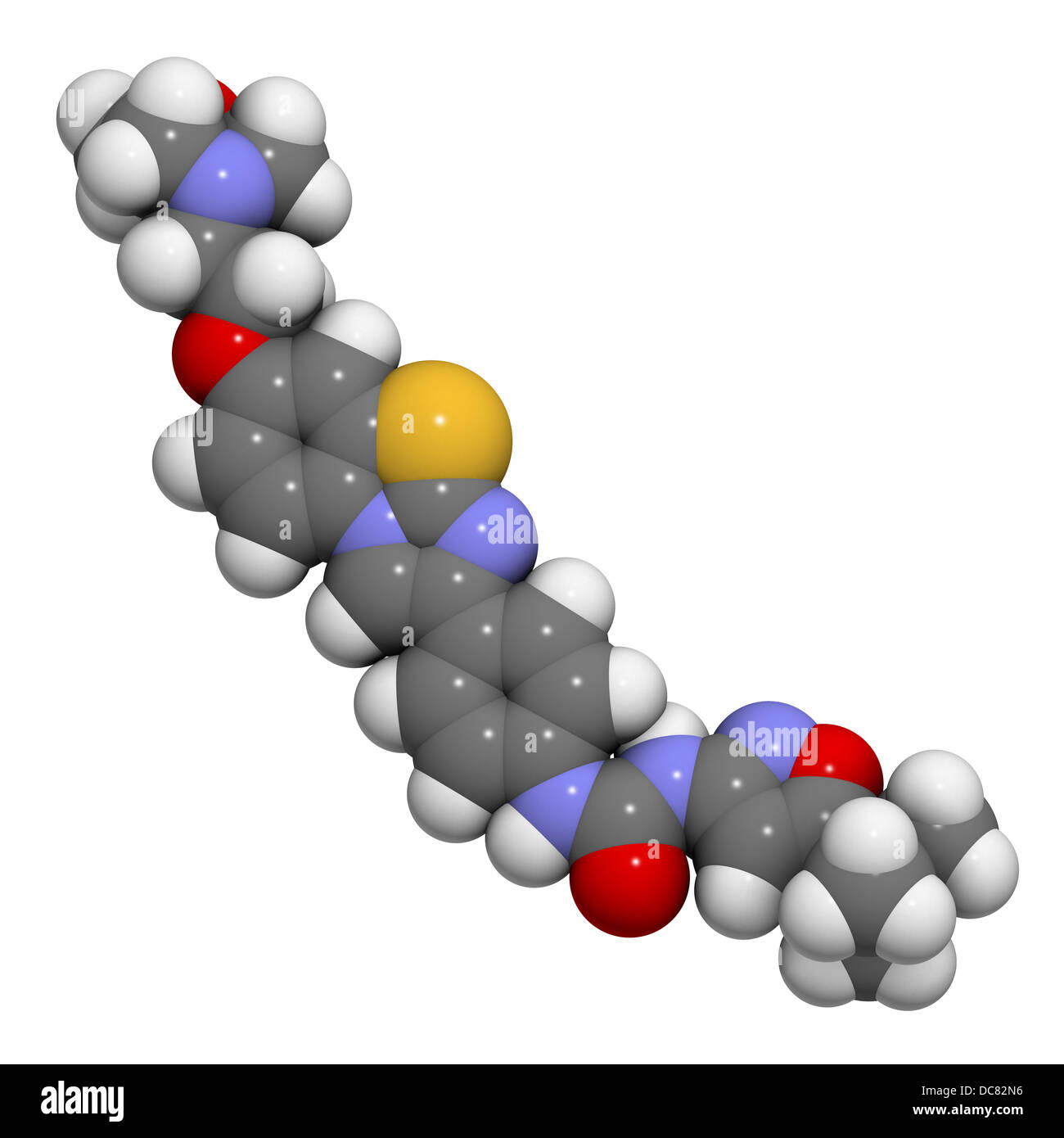 Quizartinib investigational acute myeloid leukemia (AML) drug, chemical structure Atoms are represented as spheres. Stock Photo