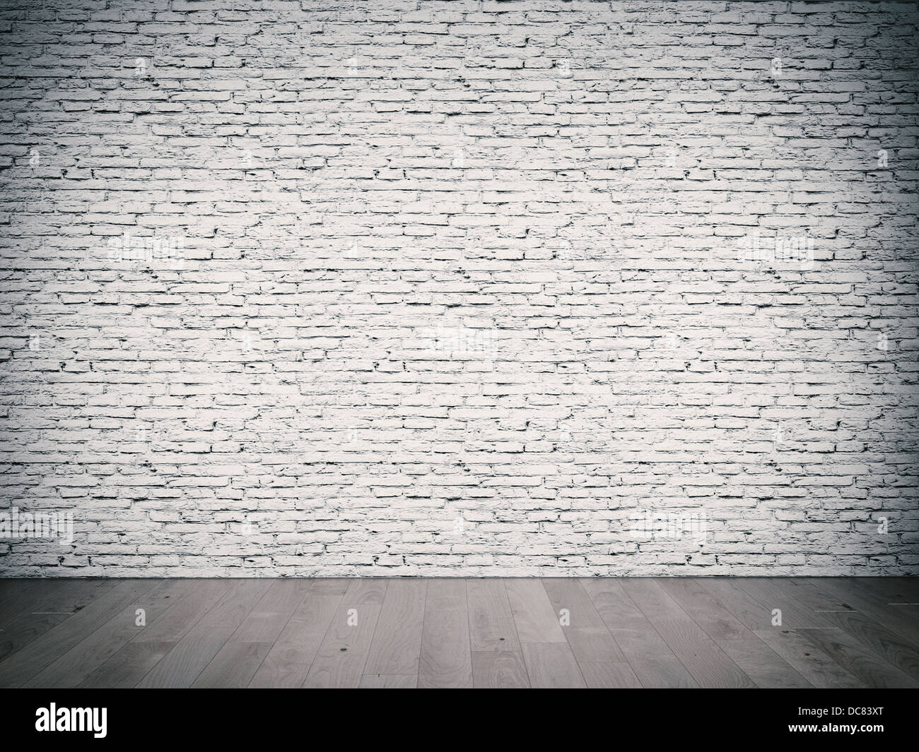 interior room with white brick wall and wooden floor Stock Photo - Alamy