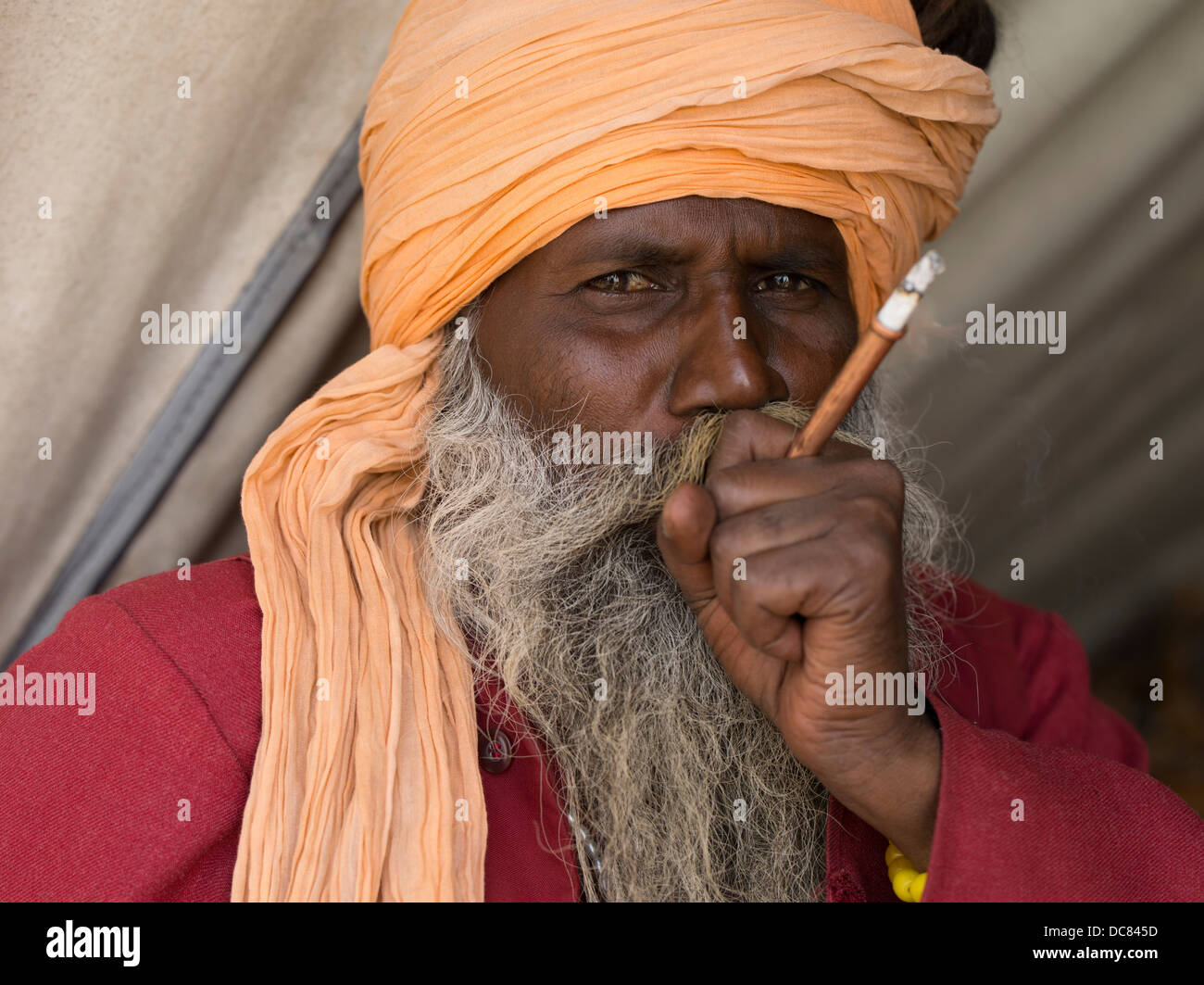 Sadhu holy man on the banks of the Ganges River - Varanasi, India Stock Photo