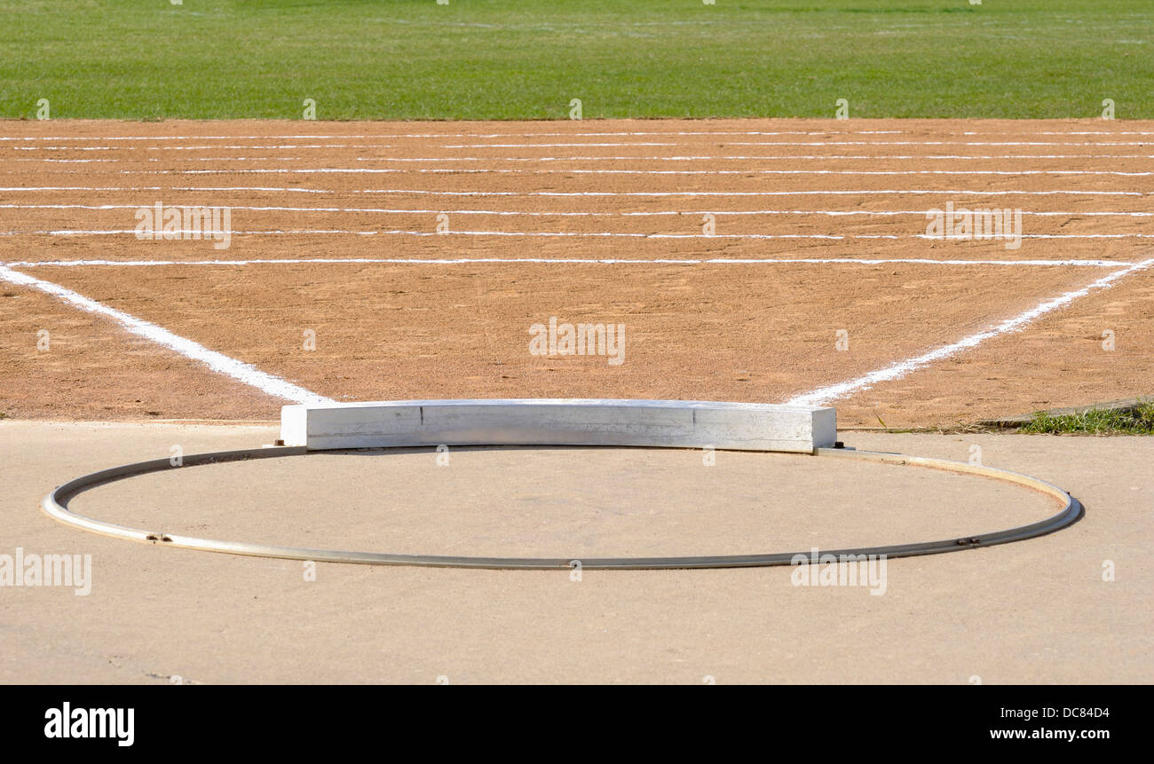 Shot Put Ring and Field with Chalk Lines Stock Photo