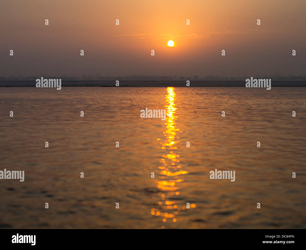 Dawn over the Ganges River - Varanasi, India Stock Photo