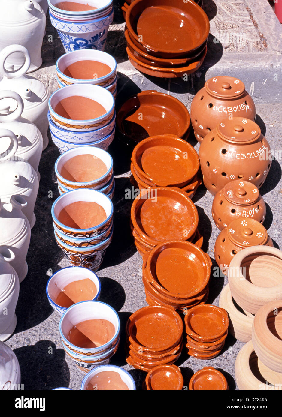 Pottery for sale, Albox market, Albox, Almeria Province, Spain, Western