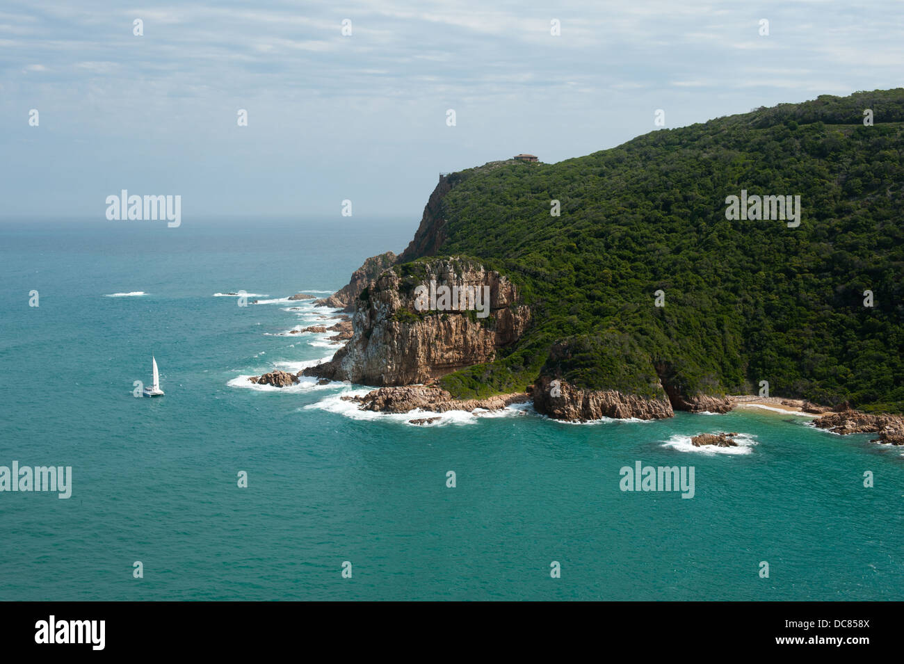 View of the Western Head and Knysna lagoon from Eastern Head Viewpoint, Knysna, Western Cape, South Africa Stock Photo