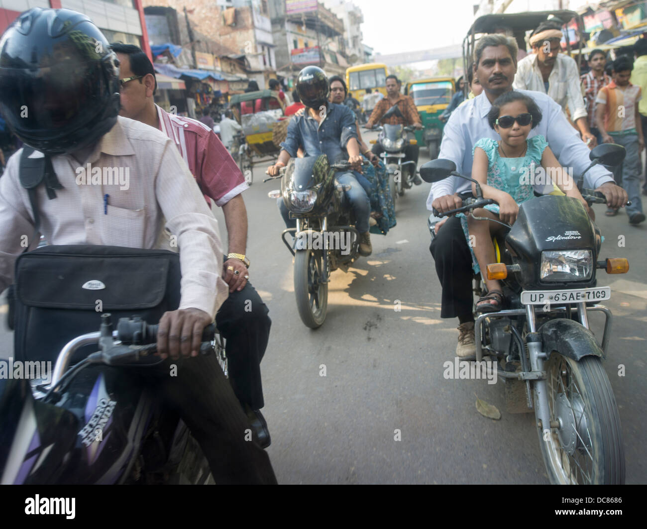 Road traffic on the streets of Varanasi India. Stock Photo