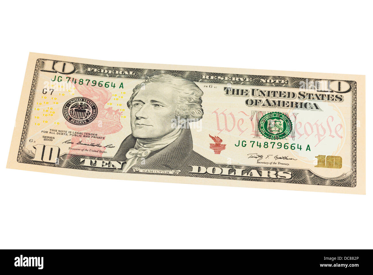 American ten us dollar note on a white background Stock Photo